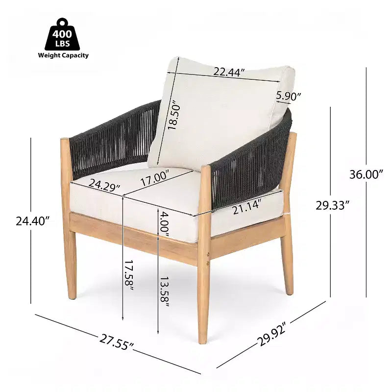 Christopher Knight Home Zill Modern 4 Piece Patio Acacia Wood Woven Rope Seating Set with Slatted Coffee Table