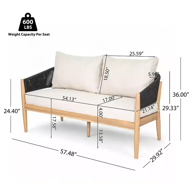 Christopher Knight Home Zill Modern 4 Piece Patio Acacia Wood Woven Rope Seating Set with Slatted Coffee Table