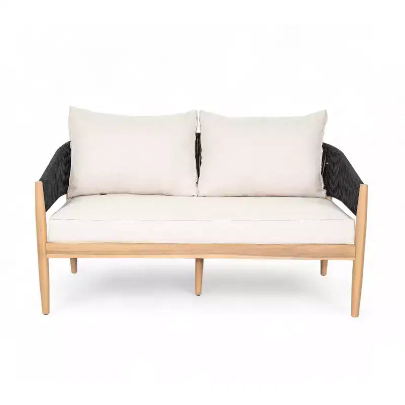 Christopher Knight Home Zill Modern 4 Piece Patio Acacia Wood Woven Rope Seating Set with Slatted Coffee Table