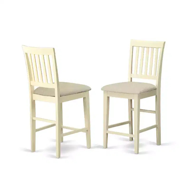 HomeStock Belmont 5 Piece Dining Room Furniture Set Includes a Round Dining Table with Pedestal and 4 Wood Seat Chairs, 42x42 Inch, Linen White