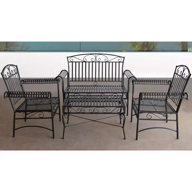 Courtyard Casual Black Steel French Quarter Outdoor 4 pc Metal Seating Group