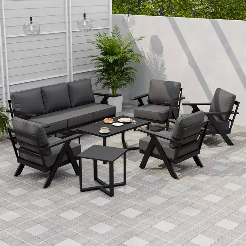 EAGLE PEAK Urban Slate 7 Piece Modern Outdoor Patio Furniture Set, Couch, Patio Chairs, Coffee Table, and Side Table