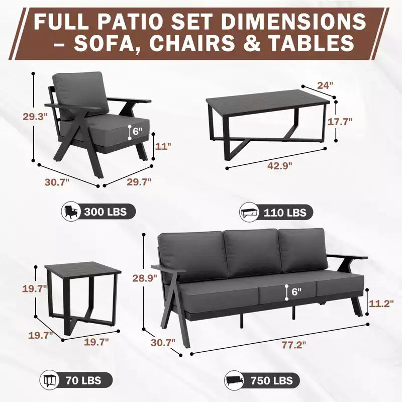 EAGLE PEAK Urban Slate 7 Piece Modern Outdoor Patio Furniture Set, Couch, Patio Chairs, Coffee Table, and Side Table