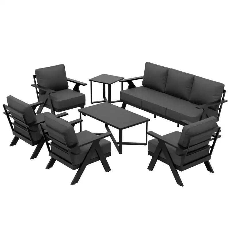 EAGLE PEAK Urban Slate 7 Piece Modern Outdoor Patio Furniture Set, Couch, Patio Chairs, Coffee Table, and Side Table
