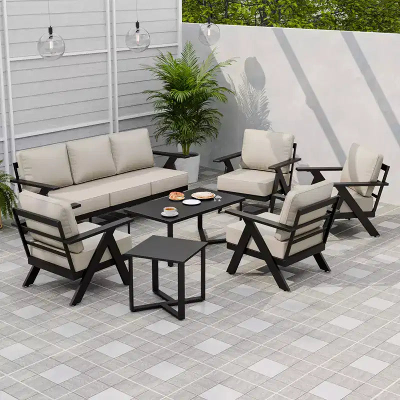 EAGLE PEAK Urban Slate 7 Piece Modern Outdoor Patio Furniture Set, Couch, Patio Chairs, Coffee Table, and Side Table