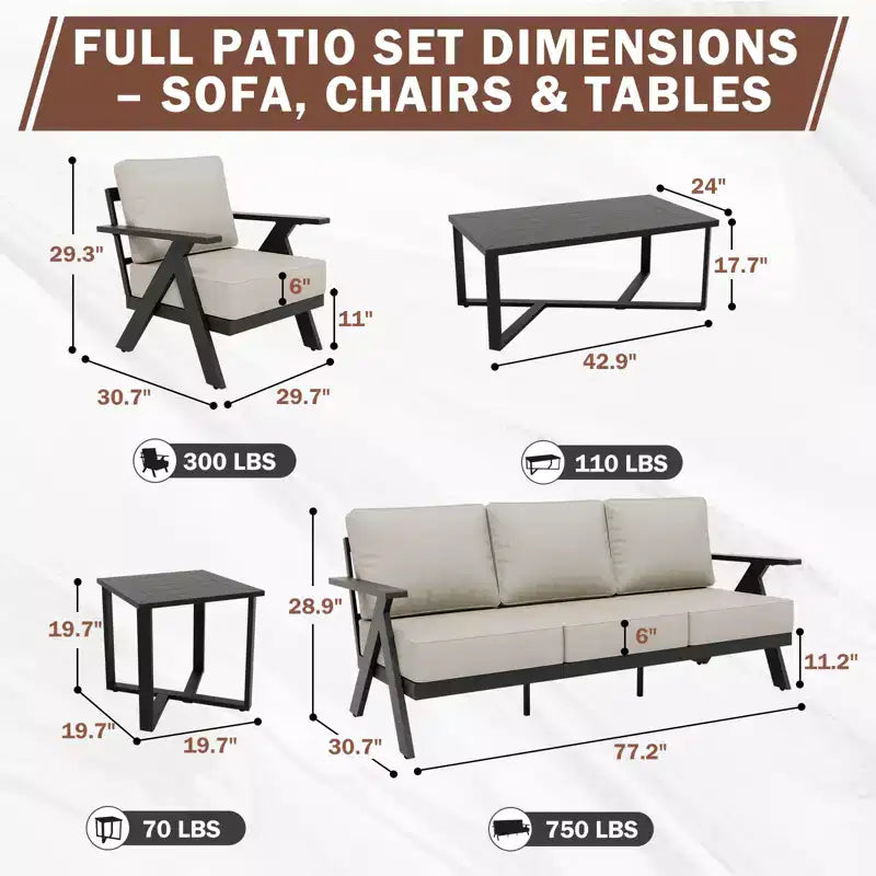 EAGLE PEAK Urban Slate 7 Piece Modern Outdoor Patio Furniture Set, Couch, Patio Chairs, Coffee Table, and Side Table