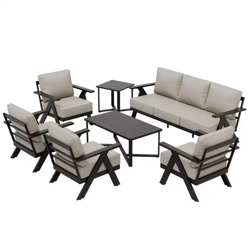 EAGLE PEAK Urban Slate 7 Piece Modern Outdoor Patio Furniture Set, Couch, Patio Chairs, Coffee Table, and Side Table