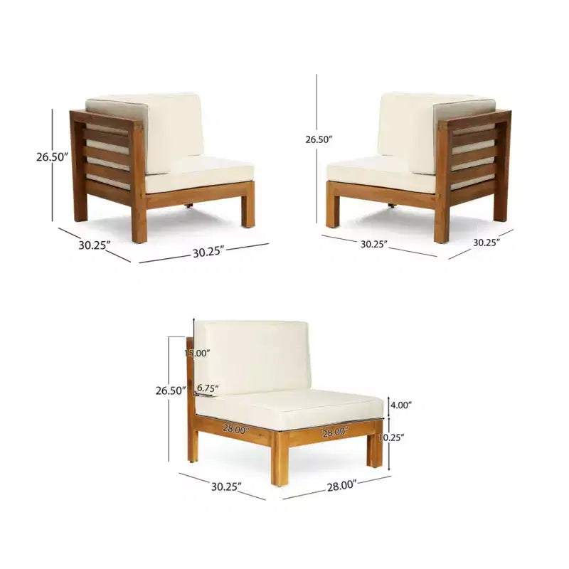 Christopher Knight Home Isora Patio 6 Piece Acacia Wood Seating Set with Slatted Coffee Table and Cushions