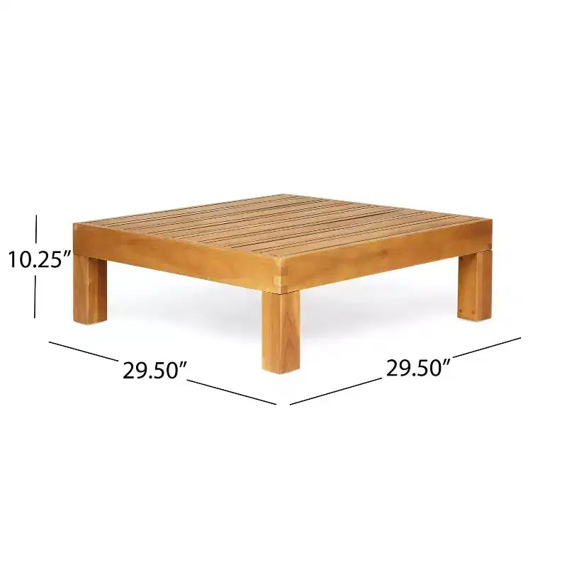 Christopher Knight Home Isora Patio 6 Piece Acacia Wood Seating Set with Slatted Coffee Table and Cushions