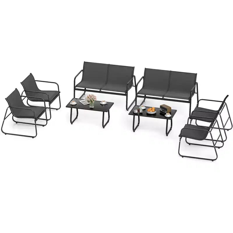Costway 8 PCS Patio Furniture Set Fabric Lawn Chairs and Loveseat with Coffee Table