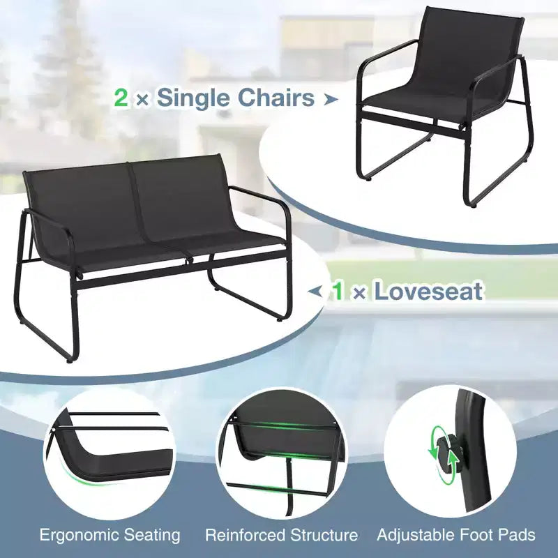 Costway 8 PCS Patio Furniture Set Fabric Lawn Chairs and Loveseat with Coffee Table