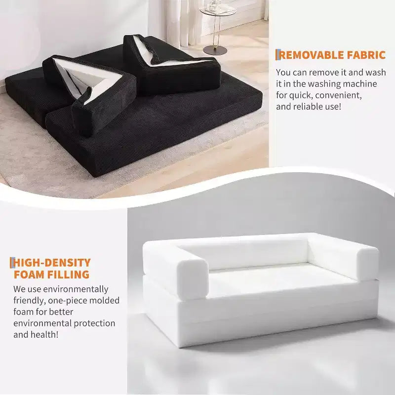 78.8'' Convertible Sleeper Floor Sofa Bed w/Pillows, 5-in-1 Corduroy Floor Couch, Folding Mattress Couch Loveseat with Fixed-Shape Frame, No Assembly