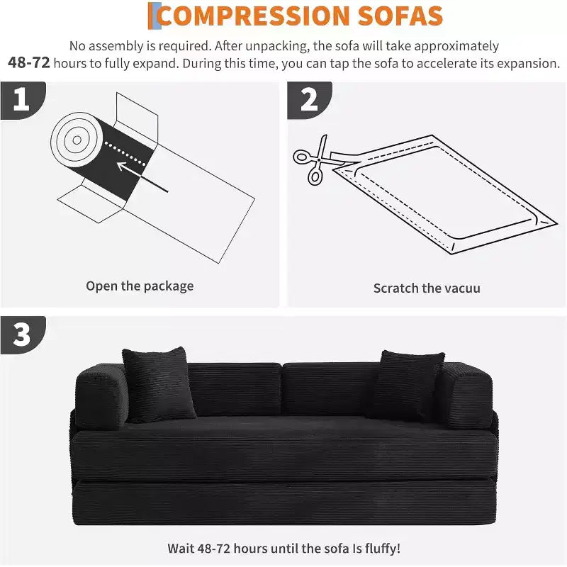 78.8'' Convertible Sleeper Floor Sofa Bed w/Pillows, 5-in-1 Corduroy Floor Couch, Folding Mattress Couch Loveseat with Fixed-Shape Frame, No Assembly
