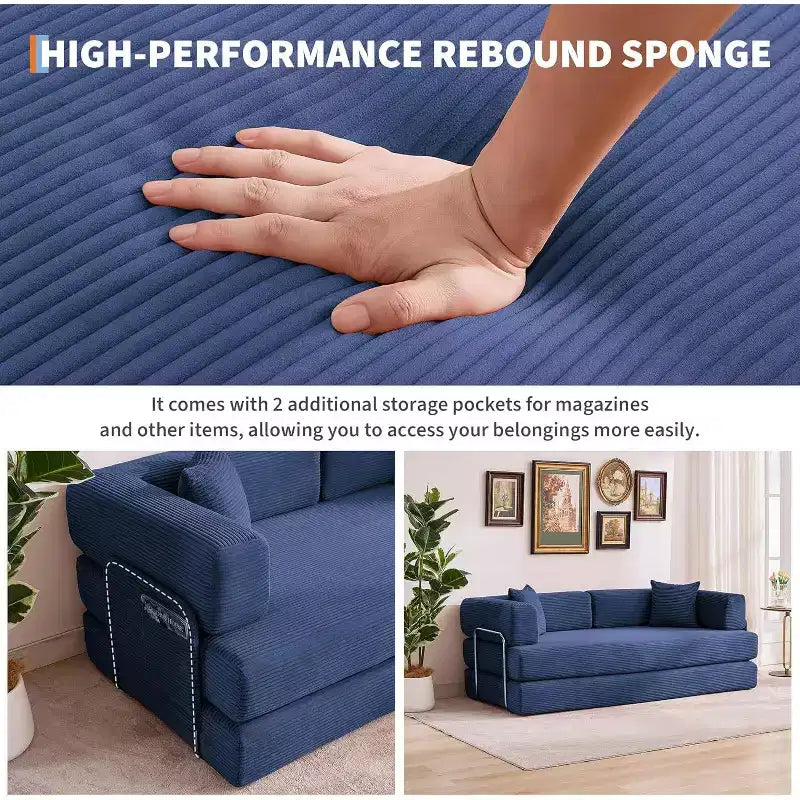 78.8'' Convertible Sleeper Floor Sofa Bed w/Pillows, 5-in-1 Corduroy Floor Couch, Folding Mattress Couch Loveseat with Fixed-Shape Frame, No Assembly