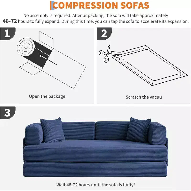 78.8'' Convertible Sleeper Floor Sofa Bed w/Pillows, 5-in-1 Corduroy Floor Couch, Folding Mattress Couch Loveseat with Fixed-Shape Frame, No Assembly