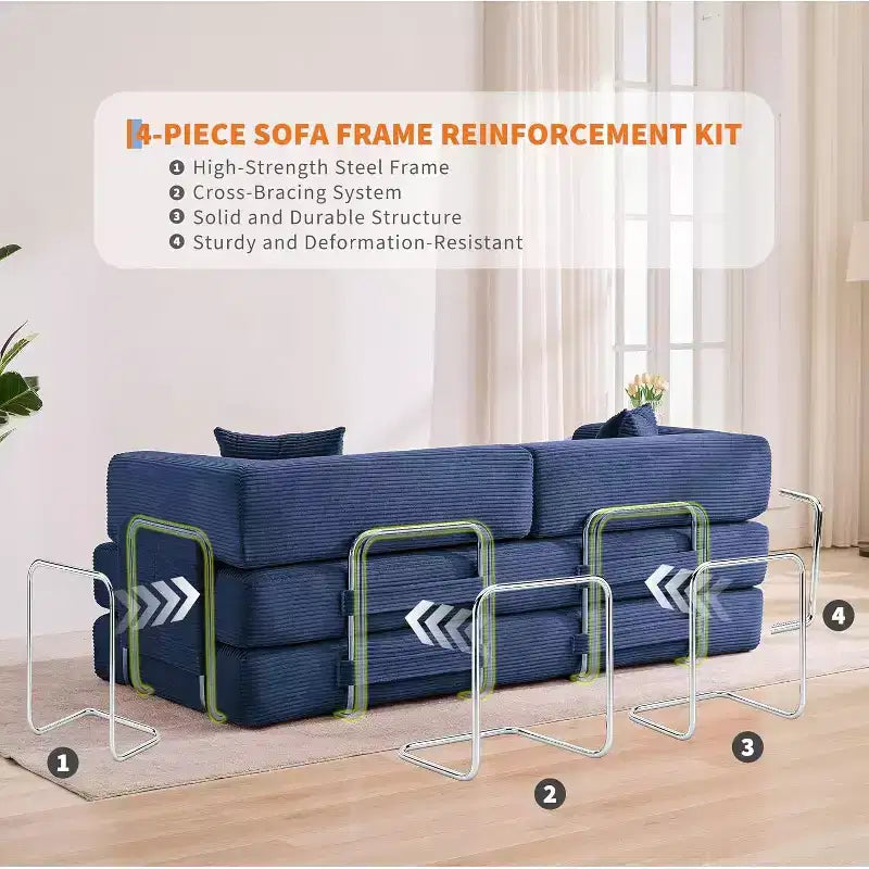 78.8'' Convertible Sleeper Floor Sofa Bed w/Pillows, 5-in-1 Corduroy Floor Couch, Folding Mattress Couch Loveseat with Fixed-Shape Frame, No Assembly