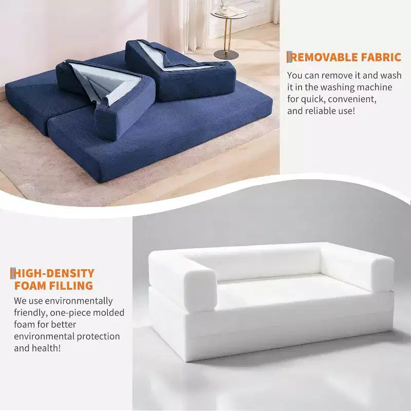 78.8'' Convertible Sleeper Floor Sofa Bed w/Pillows, 5-in-1 Corduroy Floor Couch, Folding Mattress Couch Loveseat with Fixed-Shape Frame, No Assembly