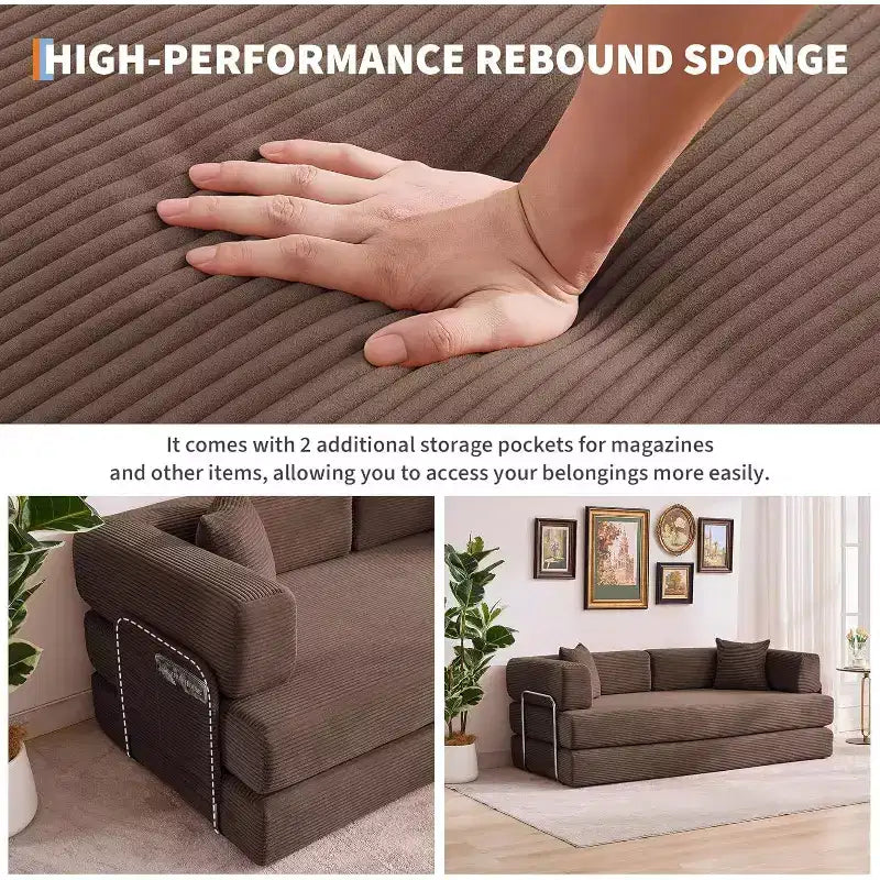 78.8'' Convertible Sleeper Floor Sofa Bed w/Pillows, 5-in-1 Corduroy Floor Couch, Folding Mattress Couch Loveseat with Fixed-Shape Frame, No Assembly