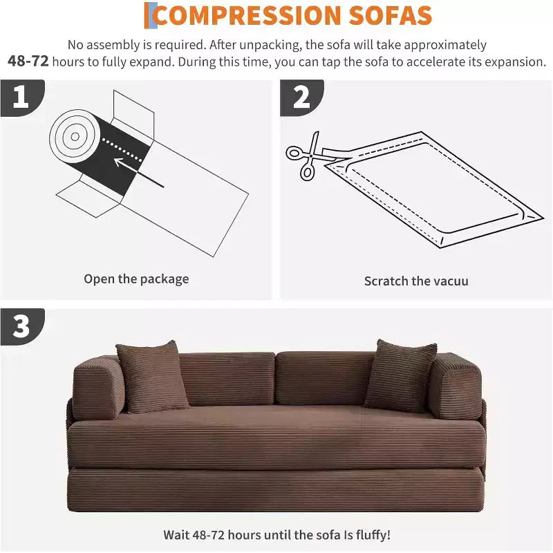 78.8'' Convertible Sleeper Floor Sofa Bed w/Pillows, 5-in-1 Corduroy Floor Couch, Folding Mattress Couch Loveseat with Fixed-Shape Frame, No Assembly