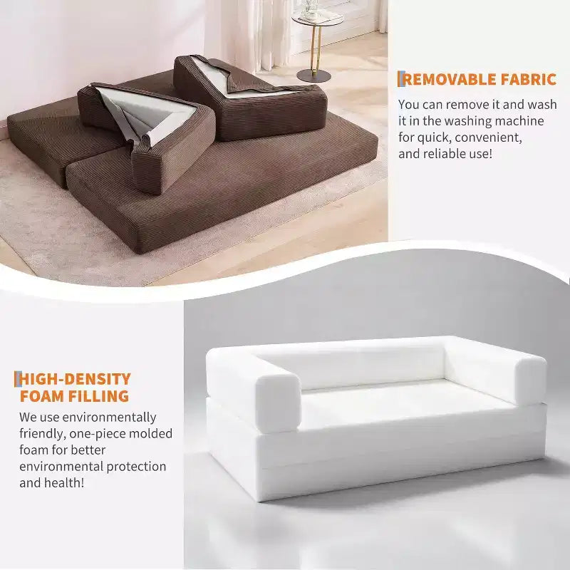 78.8'' Convertible Sleeper Floor Sofa Bed w/Pillows, 5-in-1 Corduroy Floor Couch, Folding Mattress Couch Loveseat with Fixed-Shape Frame, No Assembly