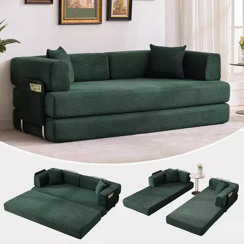 78.8'' Convertible Sleeper Floor Sofa Bed w/Pillows, 5-in-1 Corduroy Floor Couch, Folding Mattress Couch Loveseat with Fixed-Shape Frame, No Assembly