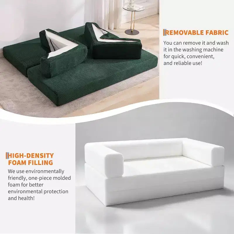 78.8'' Convertible Sleeper Floor Sofa Bed w/Pillows, 5-in-1 Corduroy Floor Couch, Folding Mattress Couch Loveseat with Fixed-Shape Frame, No Assembly