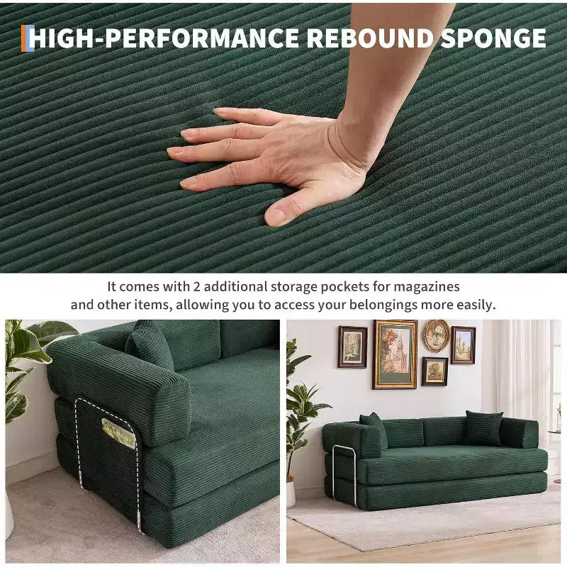 78.8'' Convertible Sleeper Floor Sofa Bed w/Pillows, 5-in-1 Corduroy Floor Couch, Folding Mattress Couch Loveseat with Fixed-Shape Frame, No Assembly