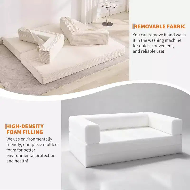 78.8'' Convertible Sleeper Floor Sofa Bed w/Pillows, 5-in-1 Corduroy Floor Couch, Folding Mattress Couch Loveseat with Fixed-Shape Frame, No Assembly