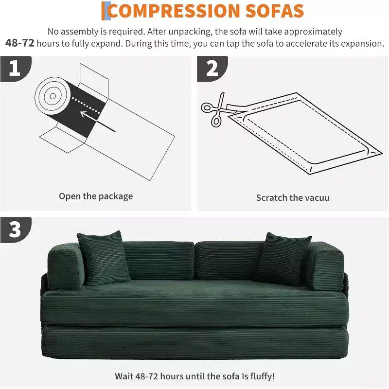 78.8'' Convertible Sleeper Floor Sofa Bed w/Pillows, 5-in-1 Corduroy Floor Couch, Folding Mattress Couch Loveseat with Fixed-Shape Frame, No Assembly