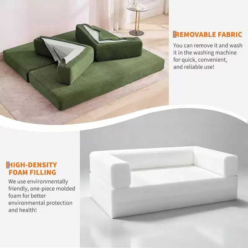 78.8'' Convertible Sleeper Floor Sofa Bed w/Pillows, 5-in-1 Corduroy Floor Couch, Folding Mattress Couch Loveseat with Fixed-Shape Frame, No Assembly