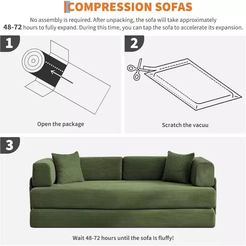 78.8'' Convertible Sleeper Floor Sofa Bed w/Pillows, 5-in-1 Corduroy Floor Couch, Folding Mattress Couch Loveseat with Fixed-Shape Frame, No Assembly