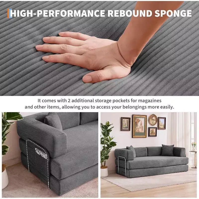 78.8'' Convertible Sleeper Floor Sofa Bed w/Pillows, 5-in-1 Corduroy Floor Couch, Folding Mattress Couch Loveseat with Fixed-Shape Frame, No Assembly