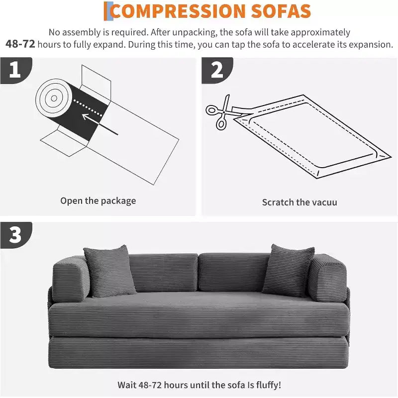 78.8'' Convertible Sleeper Floor Sofa Bed w/Pillows, 5-in-1 Corduroy Floor Couch, Folding Mattress Couch Loveseat with Fixed-Shape Frame, No Assembly