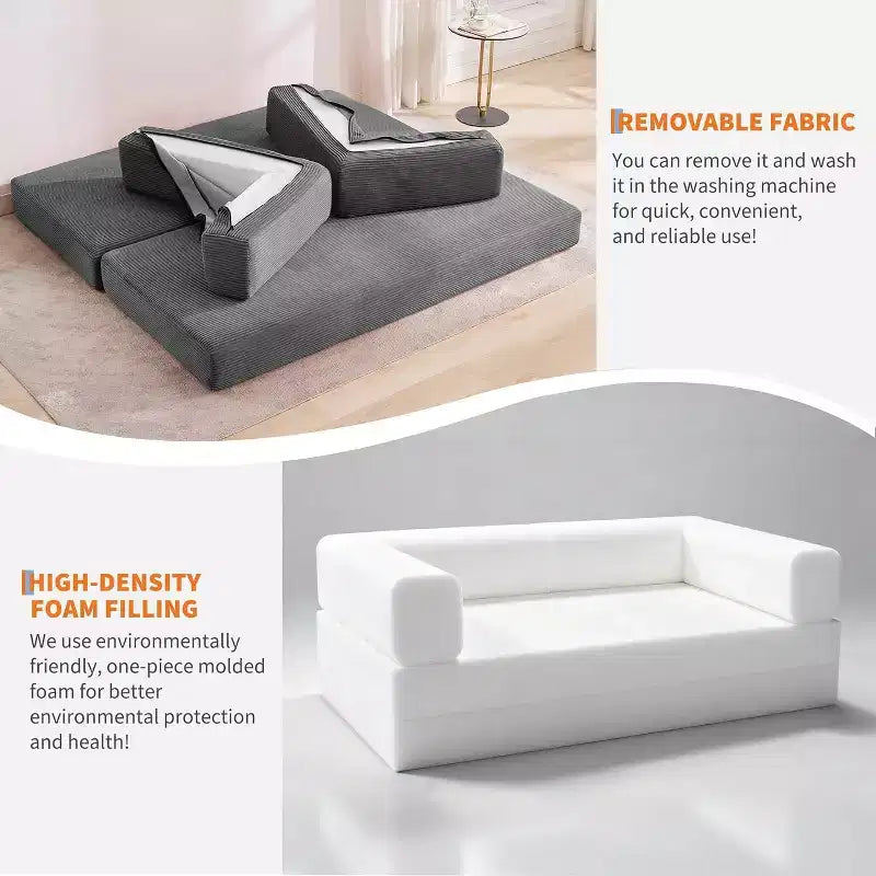 78.8'' Convertible Sleeper Floor Sofa Bed w/Pillows, 5-in-1 Corduroy Floor Couch, Folding Mattress Couch Loveseat with Fixed-Shape Frame, No Assembly