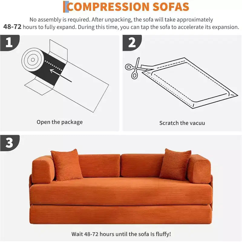 78.8'' Convertible Sleeper Floor Sofa Bed w/Pillows, 5-in-1 Corduroy Floor Couch, Folding Mattress Couch Loveseat with Fixed-Shape Frame, No Assembly