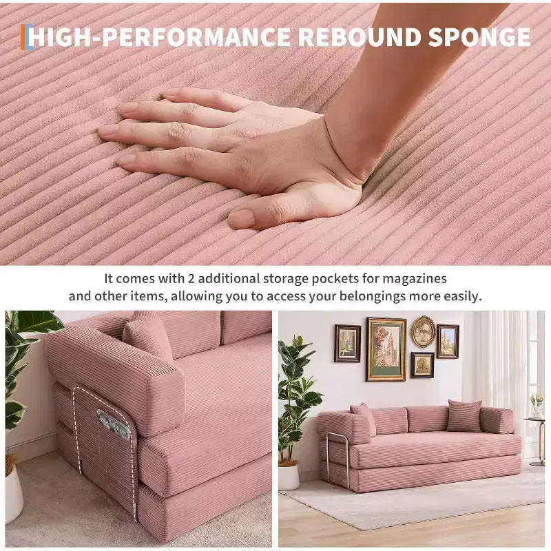 78.8'' Convertible Sleeper Floor Sofa Bed w/Pillows, 5-in-1 Corduroy Floor Couch, Folding Mattress Couch Loveseat with Fixed-Shape Frame, No Assembly