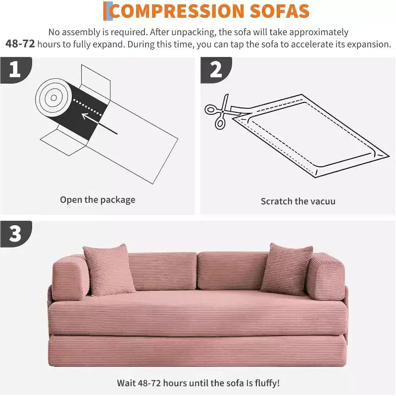 78.8'' Convertible Sleeper Floor Sofa Bed w/Pillows, 5-in-1 Corduroy Floor Couch, Folding Mattress Couch Loveseat with Fixed-Shape Frame, No Assembly