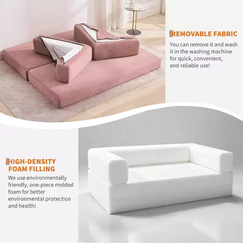 78.8'' Convertible Sleeper Floor Sofa Bed w/Pillows, 5-in-1 Corduroy Floor Couch, Folding Mattress Couch Loveseat with Fixed-Shape Frame, No Assembly