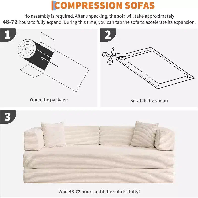 78.8'' Convertible Sleeper Floor Sofa Bed w/Pillows, 5-in-1 Corduroy Floor Couch, Folding Mattress Couch Loveseat with Fixed-Shape Frame, No Assembly