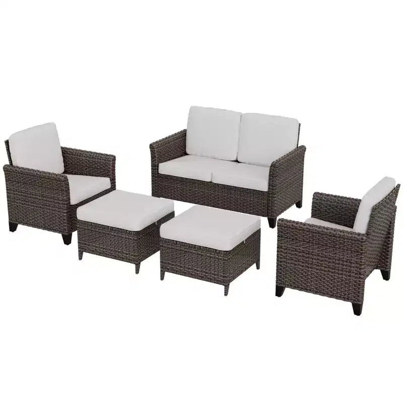 EAGLE PEAK Ocean Vista 5 piece Patio Variated Brown Wicker Conversation Set Dining Chairs & Loveseat