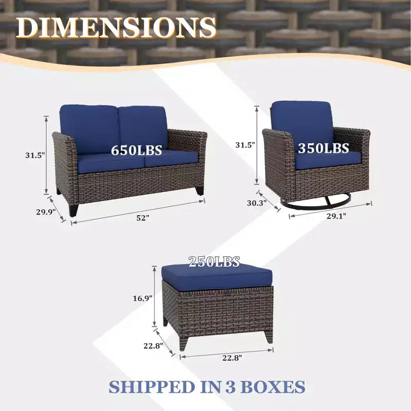 EAGLE PEAK Ocean Vista 5 piece Patio Variated Brown Wicker Conversation Set Swivel Chairs, Loveseat