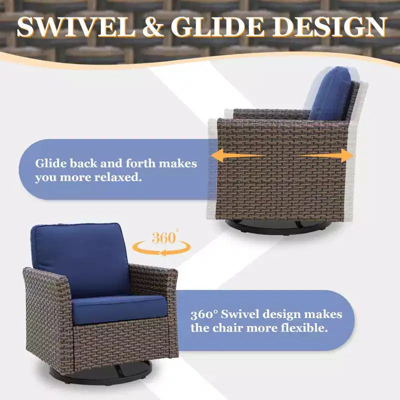 EAGLE PEAK Ocean Vista 5 piece Patio Variated Brown Wicker Conversation Set Swivel Chairs, Loveseat