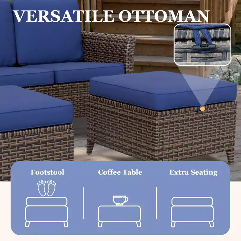 EAGLE PEAK Ocean Vista 5 piece Patio Variated Brown Wicker Conversation Set Swivel Chairs, Loveseat