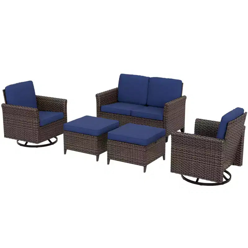 EAGLE PEAK Ocean Vista 5 piece Patio Variated Brown Wicker Conversation Set Swivel Chairs, Loveseat