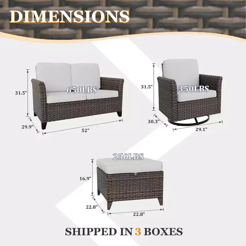 EAGLE PEAK Ocean Vista 5 piece Patio Variated Brown Wicker Conversation Set Swivel Chairs, Loveseat