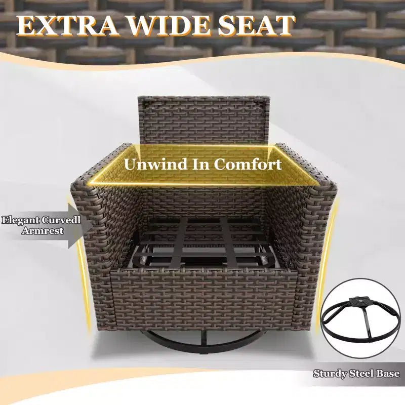 EAGLE PEAK Ocean Vista 5 piece Patio Variated Brown Wicker Conversation Set Swivel Chairs, Loveseat