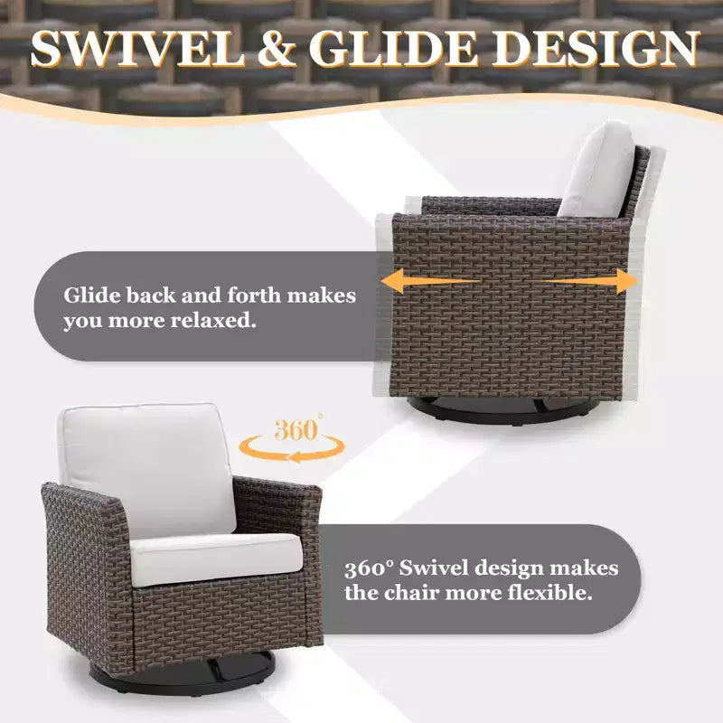 EAGLE PEAK Ocean Vista 5 piece Patio Variated Brown Wicker Conversation Set Swivel Chairs, Loveseat