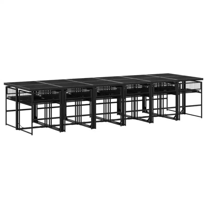 vidaXL Patio Dining Set with Cushions Outdoor Table and Chair Black Poly Rattan