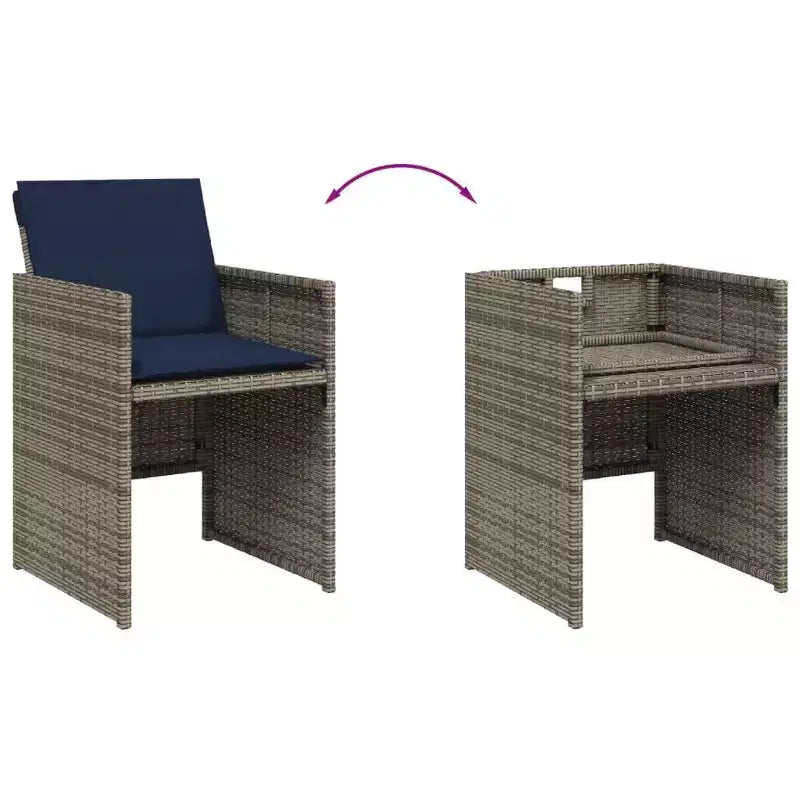 vidaXL Patio Dining Set with Cushions Garden Table and Chair Gray Poly Rattan