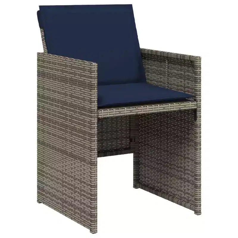 vidaXL Patio Dining Set with Cushions - 11 Piece Gray Poly Rattan Outdoor Garden Table and Chairs Furniture, Compact Storage, Tempered Glass Top